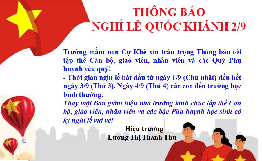 THÔNG BÁO NGHỈ LỄ QUỐC KHÁNH 2/9